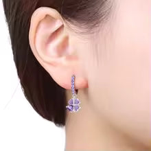 Purple Zircon Four-leaf Clover Drop Earrings