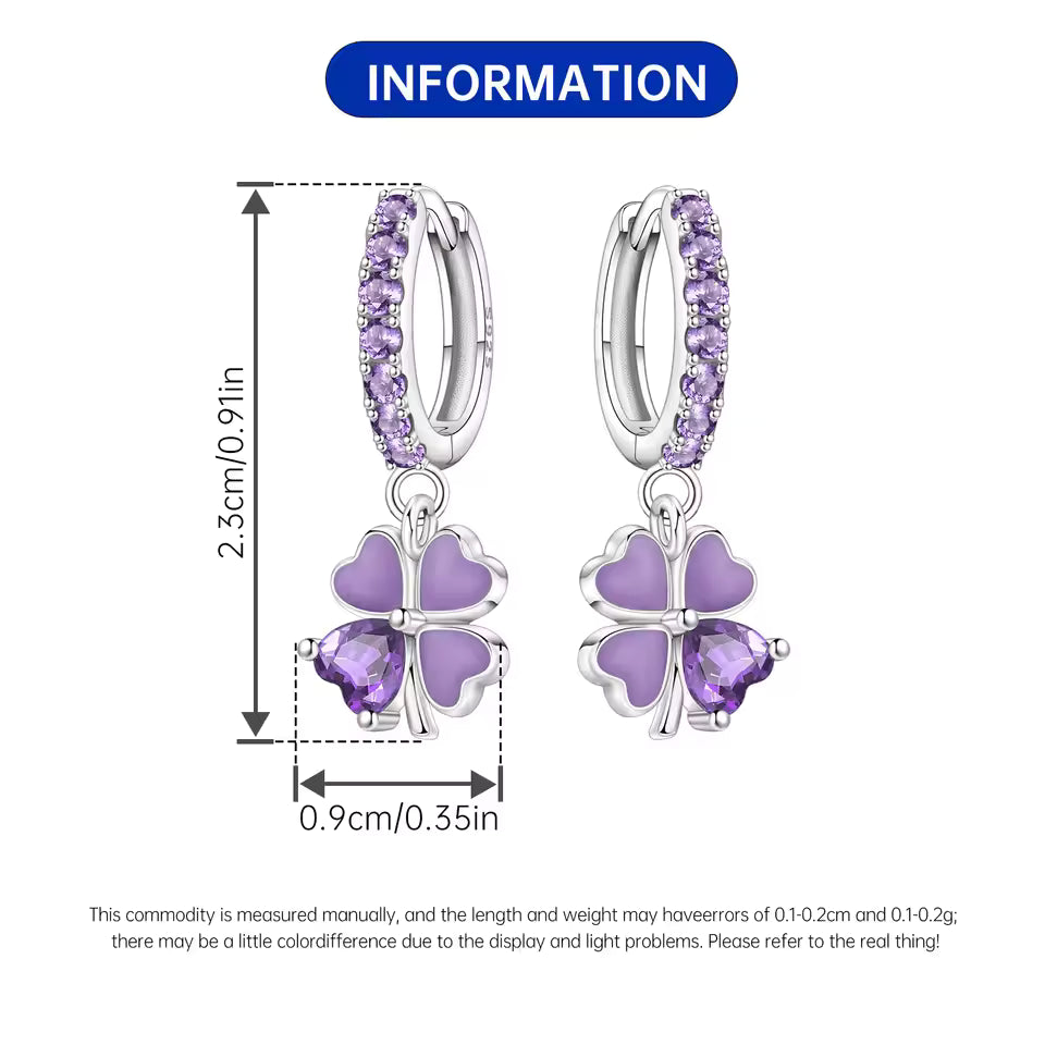 Purple Zircon Four-leaf Clover Drop Earrings
