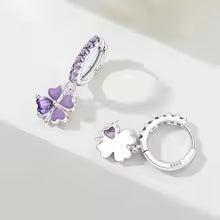Purple Zircon Four-leaf Clover Drop Earrings