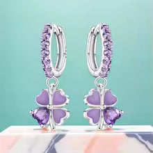 Purple Zircon Four-leaf Clover Drop Earrings
