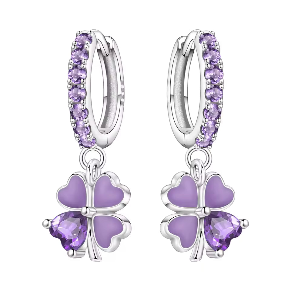 Purple Zircon Four-leaf Clover Drop Earrings