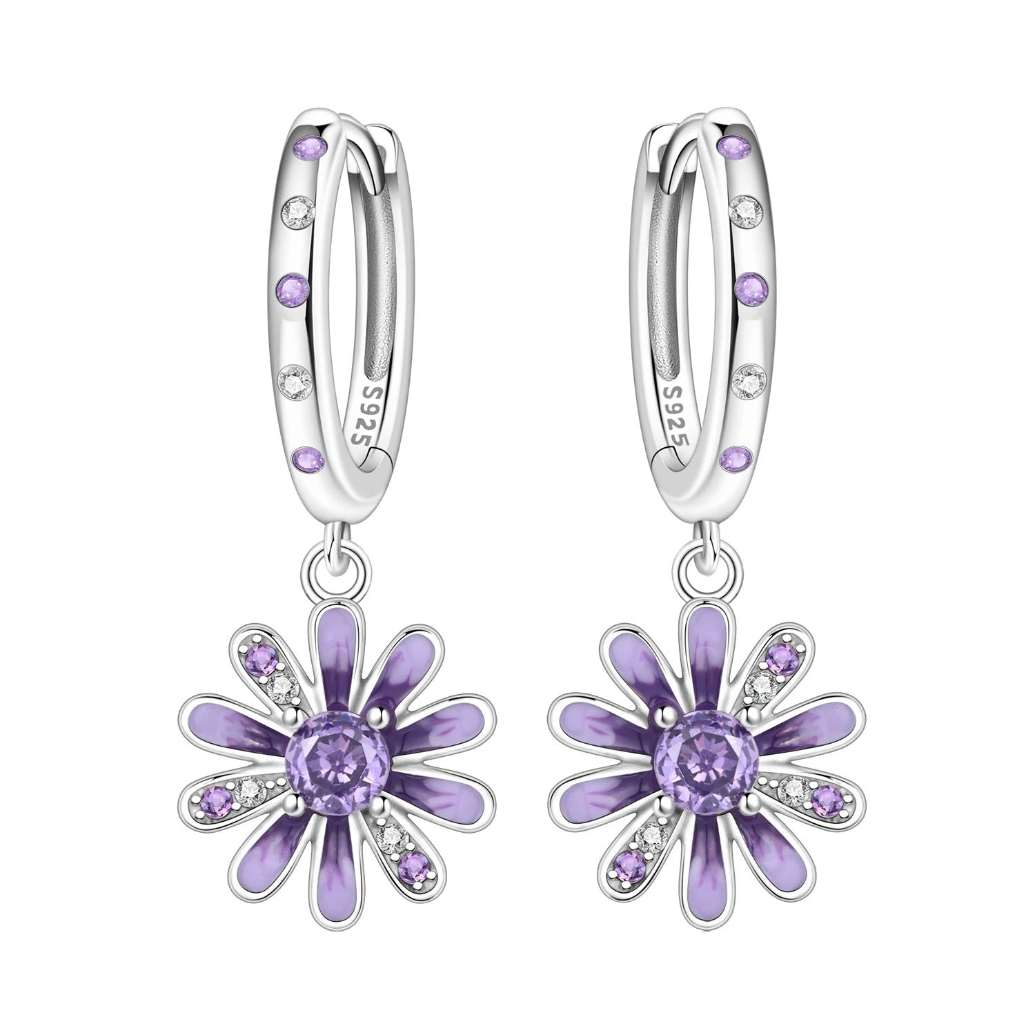 Purple Daisy Flower Drop Earrings