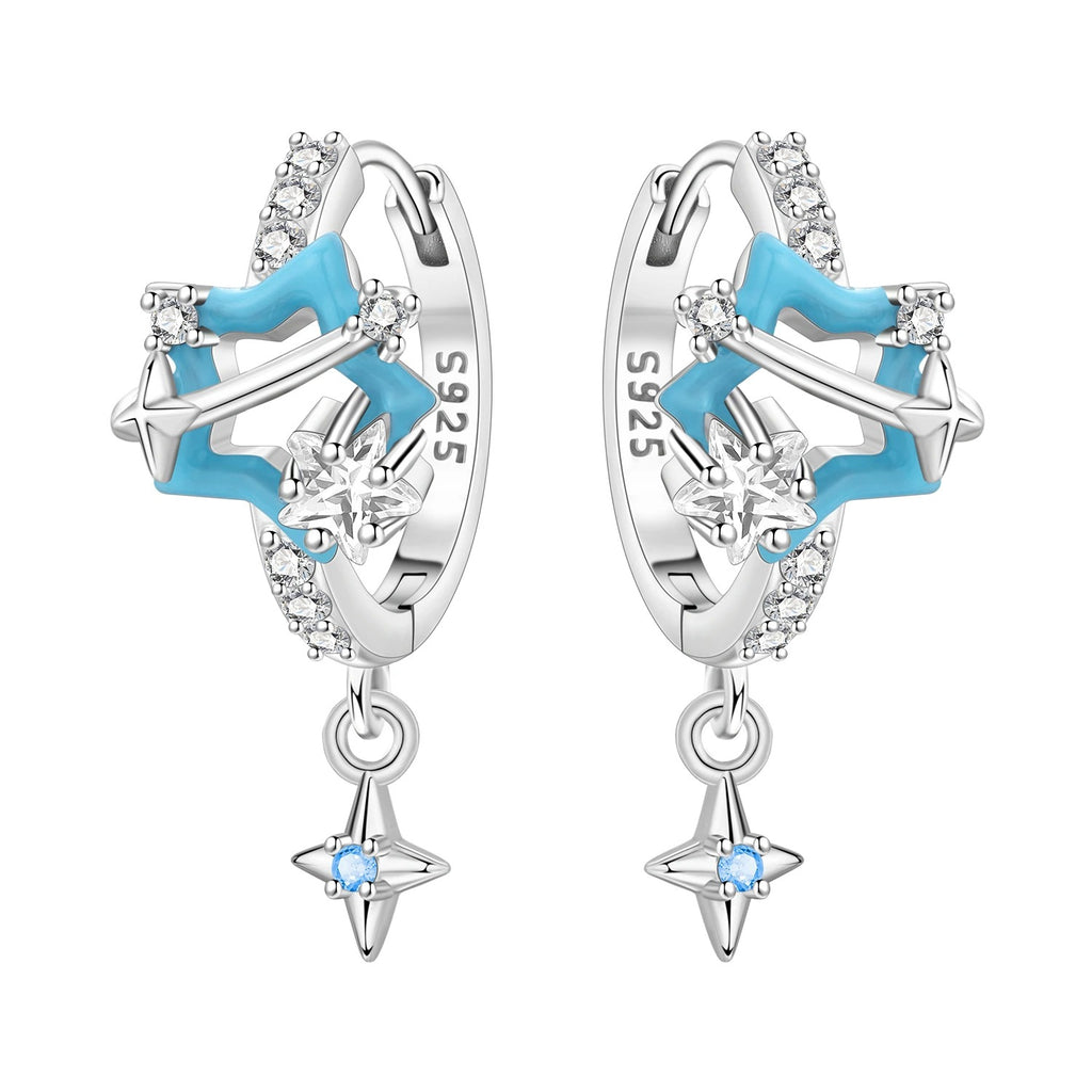 Sparkling Blue Star Planet Drop Earrings