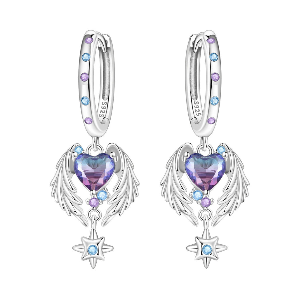 Wings Guardian Love Heart Drop Earrings