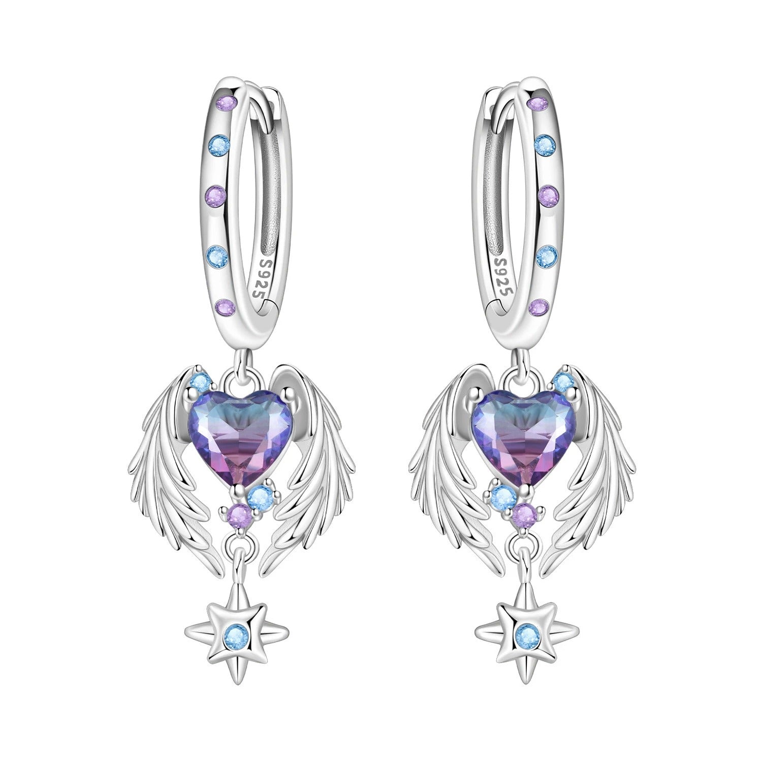 Wings Guardian Love Heart Drop Earrings
