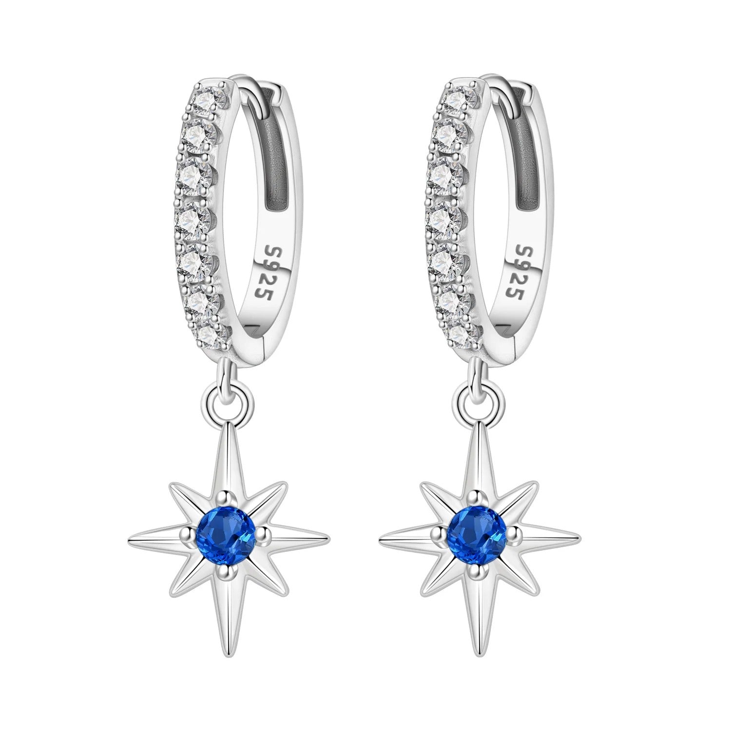 Simple Blue Zircon Star Drop Earrings