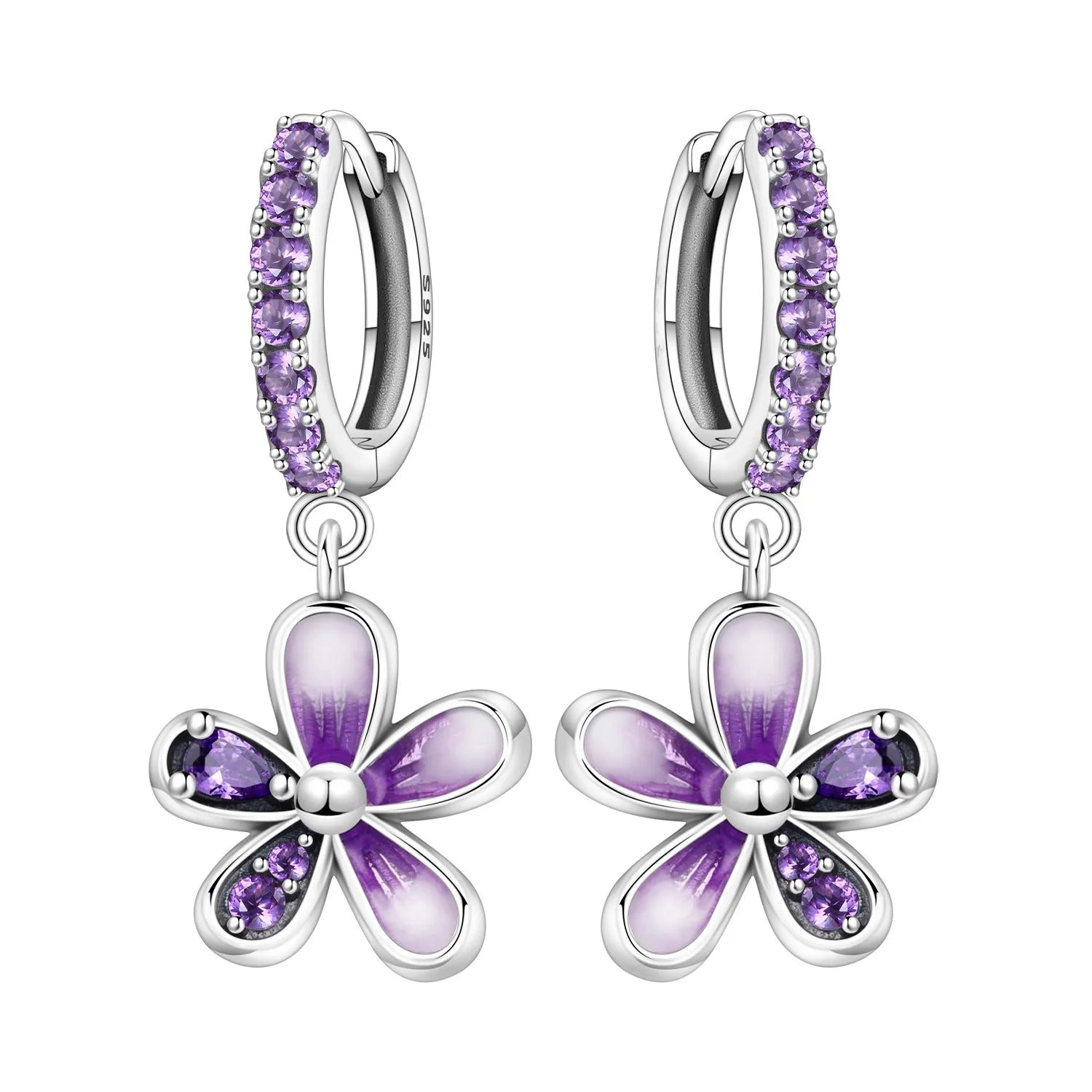 Gradient Purple Flower Drop Earrings