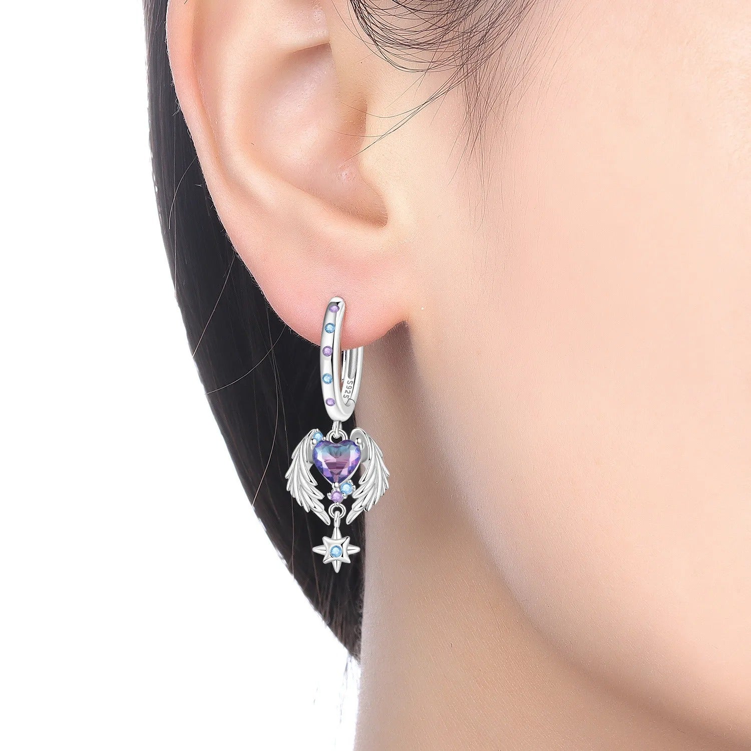 Wings Guardian Love Heart Drop Earrings