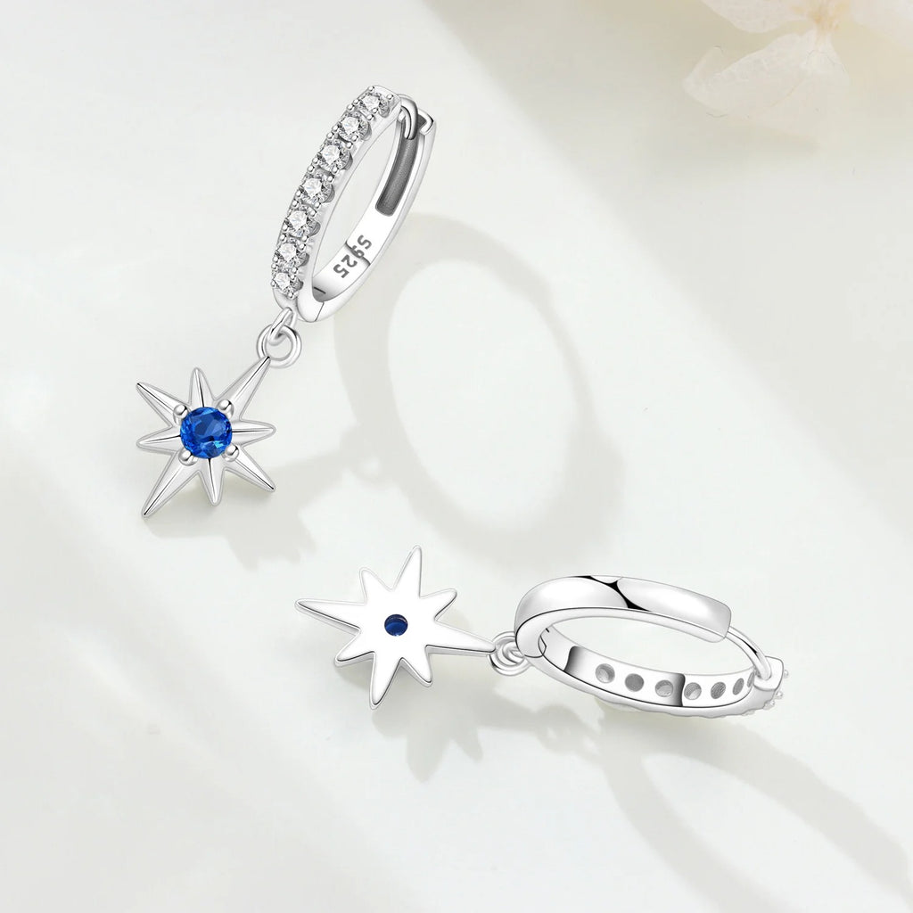 Simple Blue Zircon Star Drop Earrings