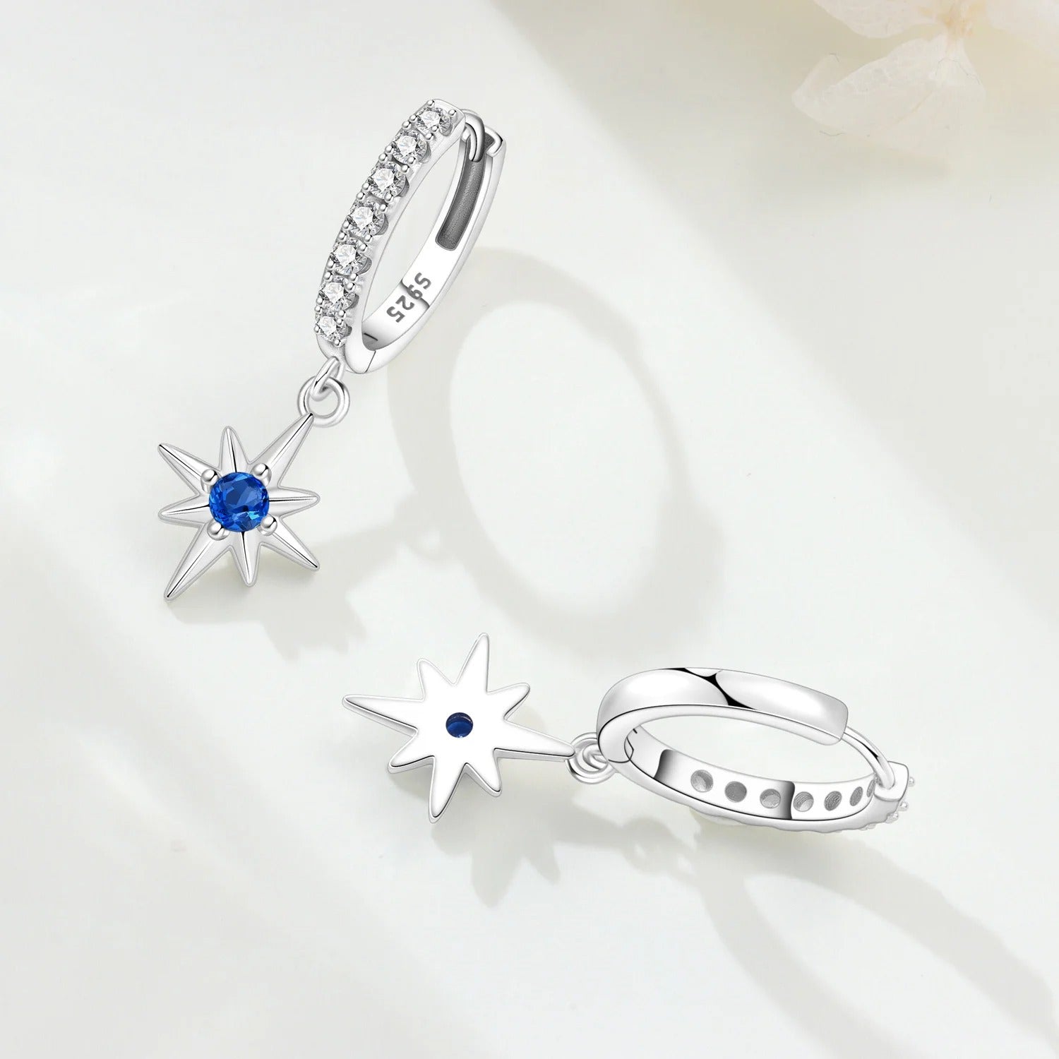 Simple Blue Zircon Star Drop Earrings