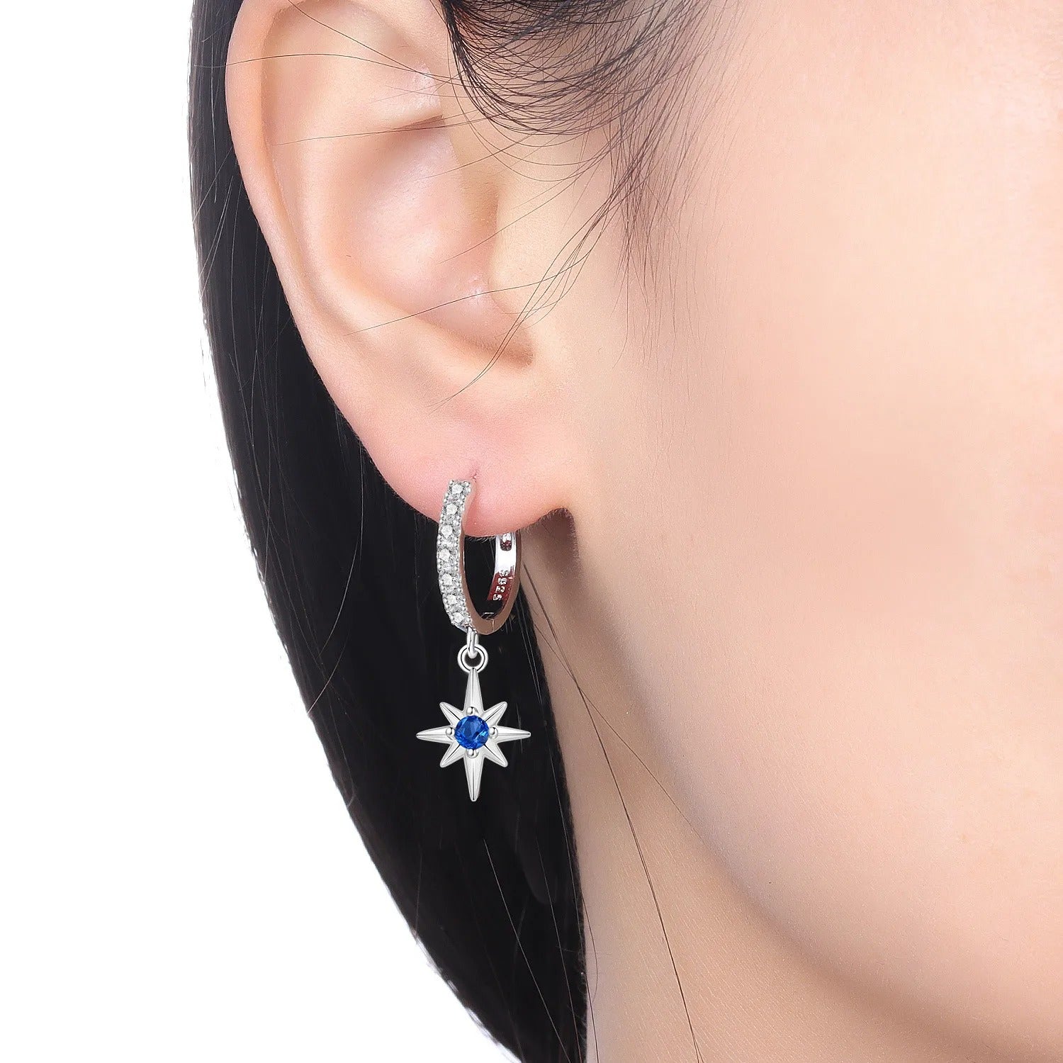 Simple Blue Zircon Star Drop Earrings