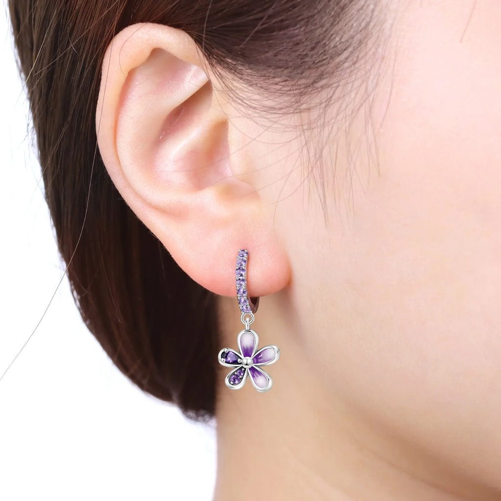 Gradient Purple Flower Drop Earrings