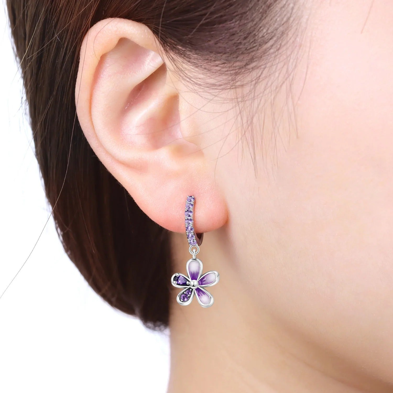 Gradient Purple Flower Drop Earrings