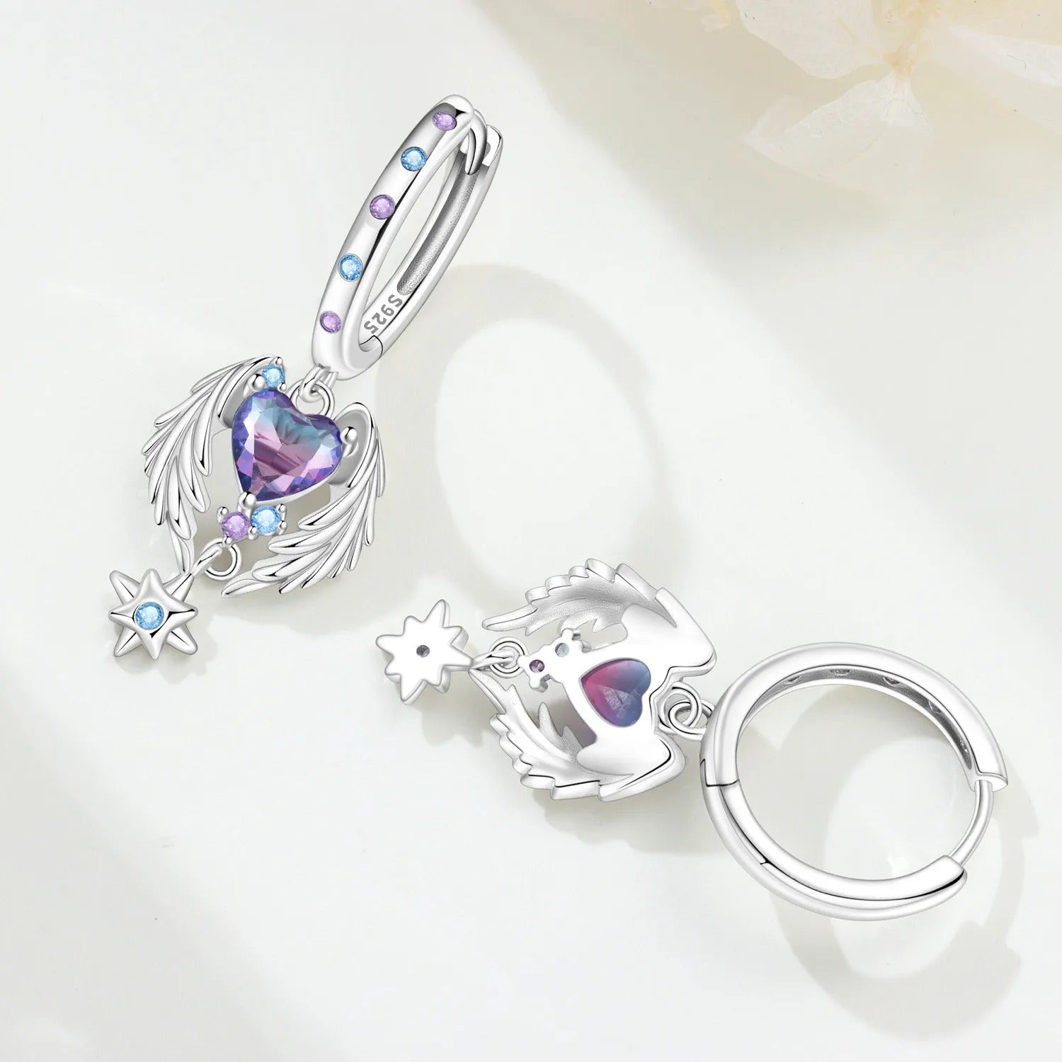 Wings Guardian Love Heart Drop Earrings