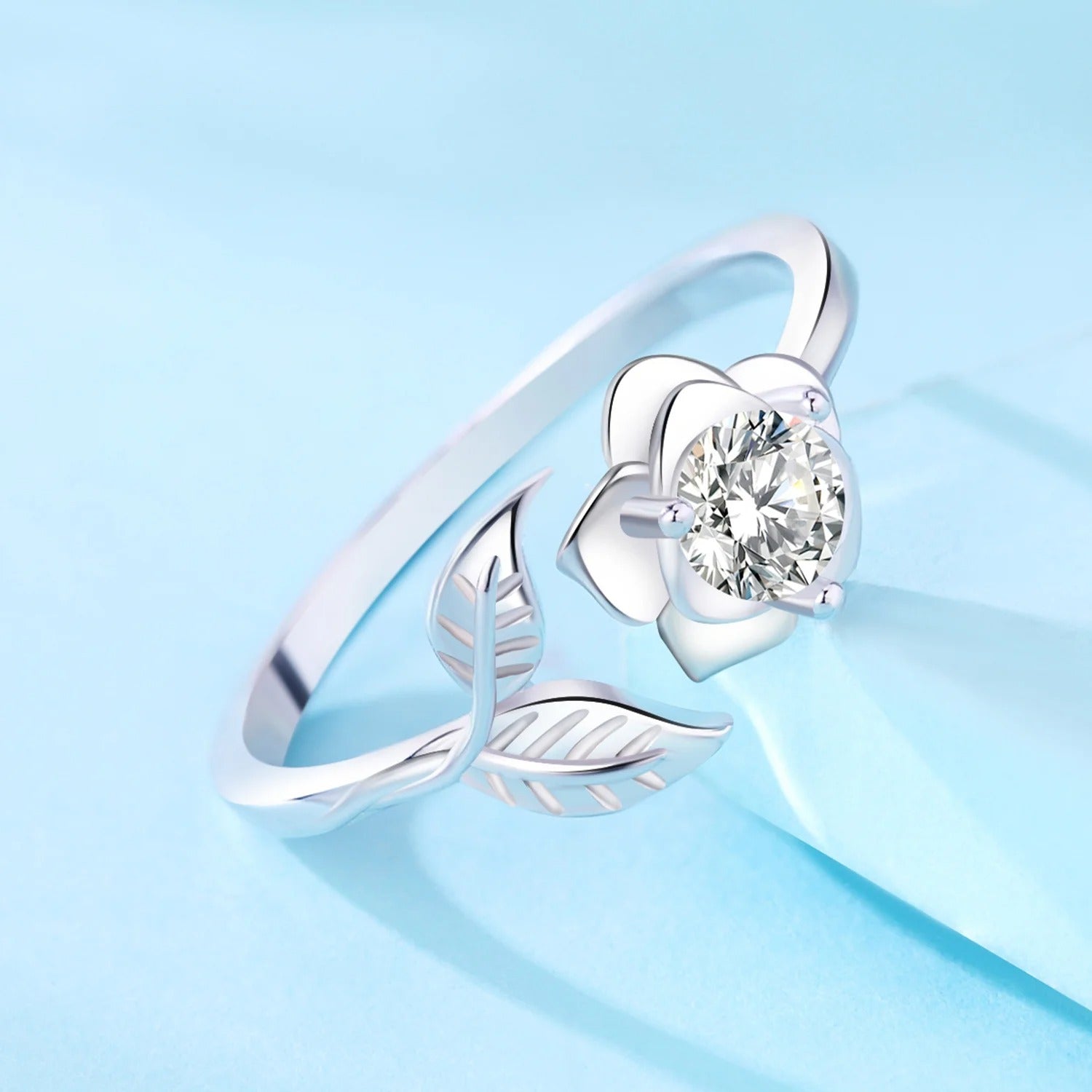 Leaves Roses Flowers Opening Ring