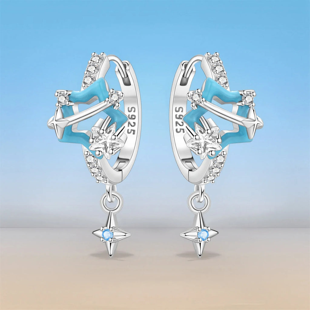 Sparkling Blue Star Planet Drop Earrings