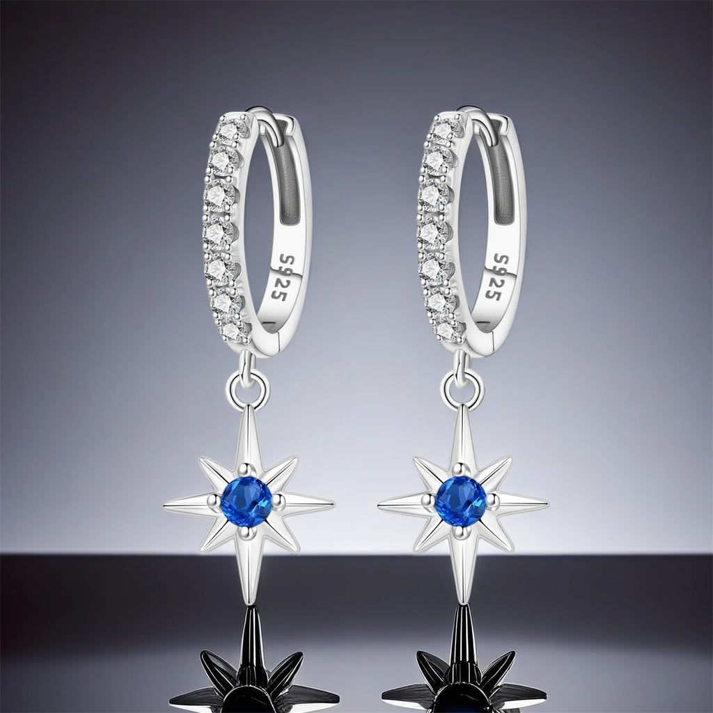 Simple Blue Zircon Star Drop Earrings