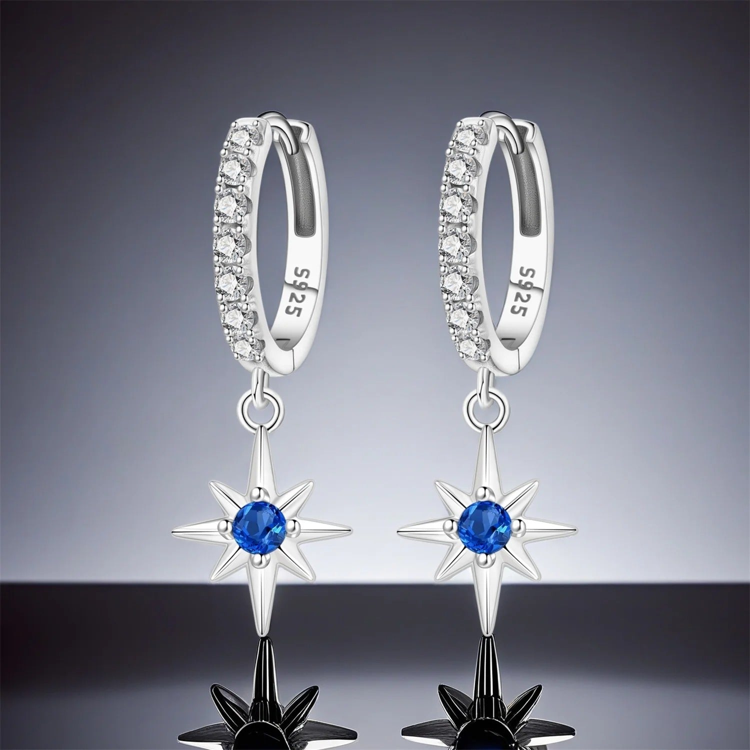 Simple Blue Zircon Star Drop Earrings