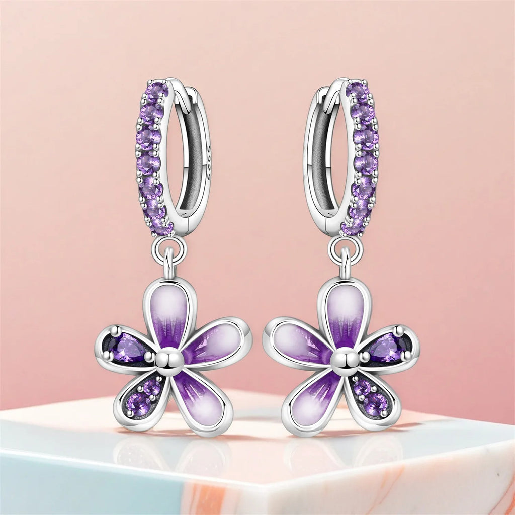 Gradient Purple Flower Drop Earrings