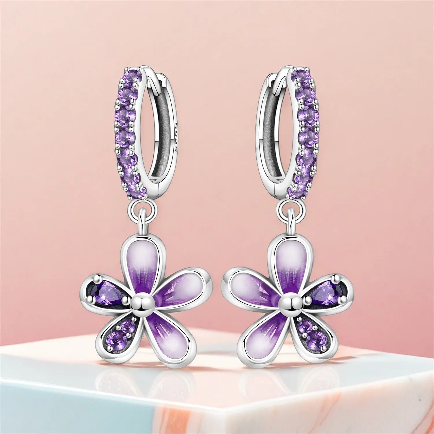 Gradient Purple Flower Drop Earrings