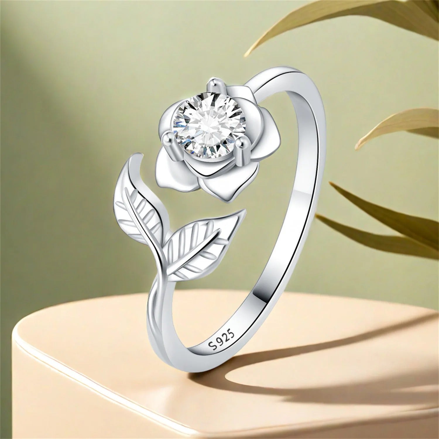 Leaves Roses Flowers Opening Ring