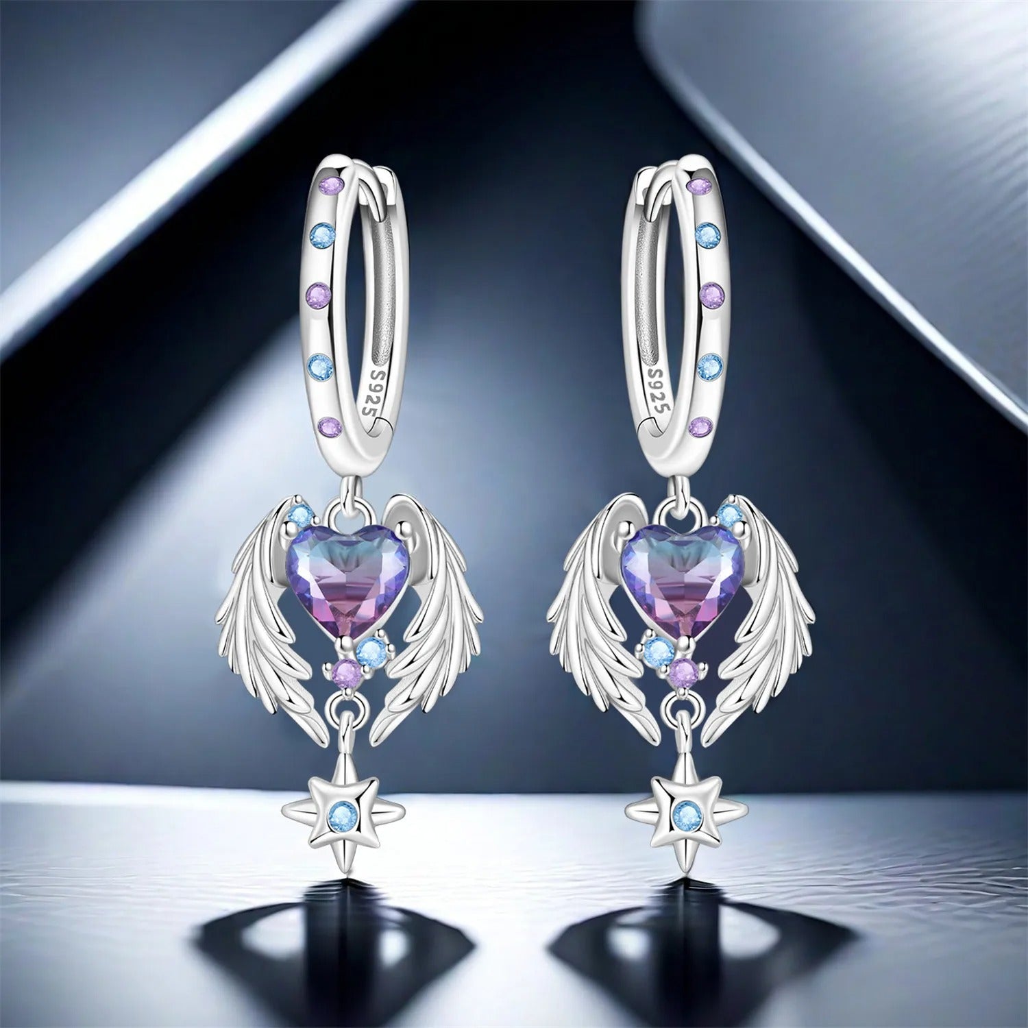 Wings Guardian Love Heart Drop Earrings