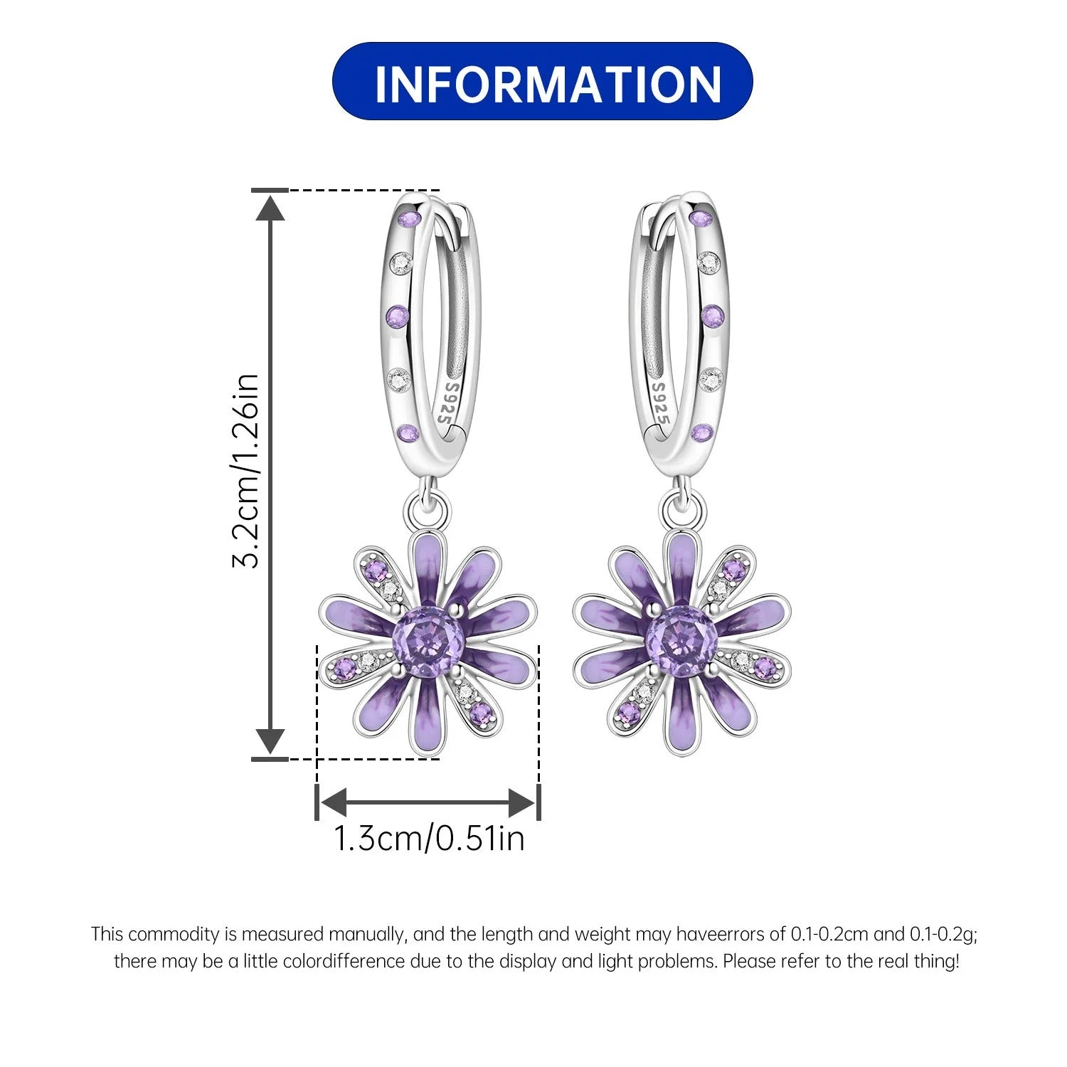 Purple Daisy Flower Drop Earrings