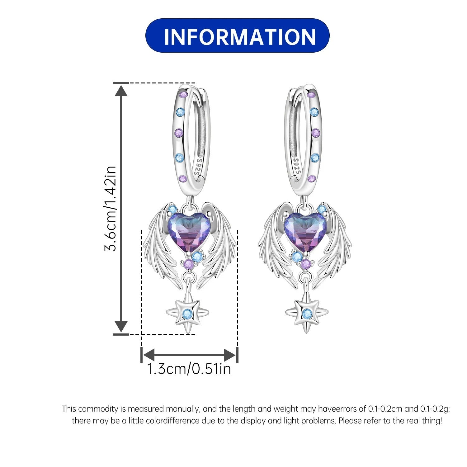 Wings Guardian Love Heart Drop Earrings
