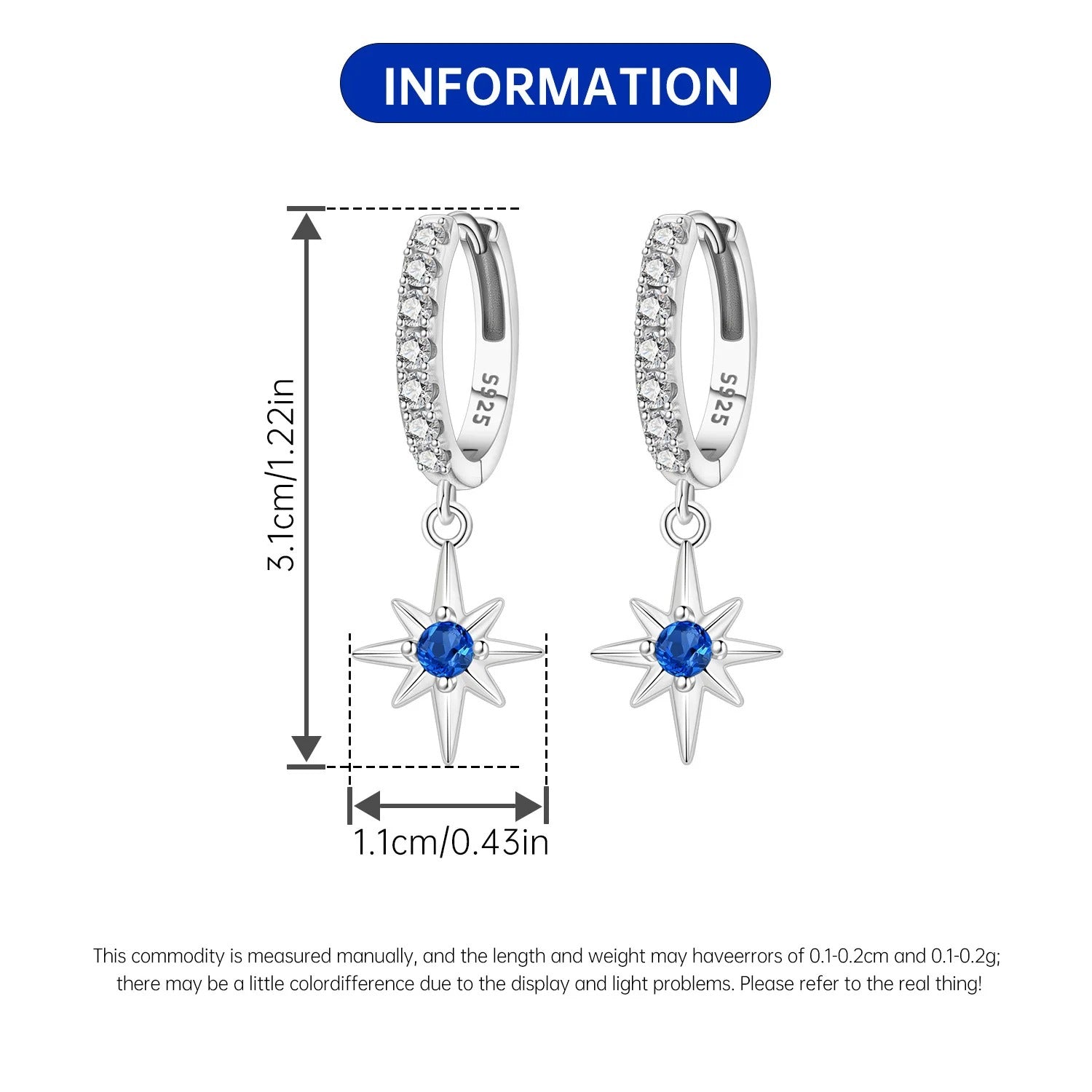 Simple Blue Zircon Star Drop Earrings